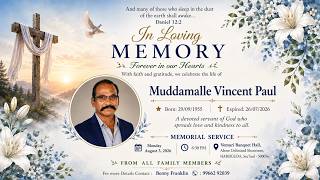 Memorial Service of Muddamalle Vincent Paul | 03 Aug 2026 | Kingdom of Jesus Christ Ministries Memorial Service of Muddamalle Vincent Paul | 03 Aug 2026 | Kingdom of Jesus Christ Ministries