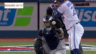 NYY@TOR: Donaldson gets hit by a pitch in the 1st