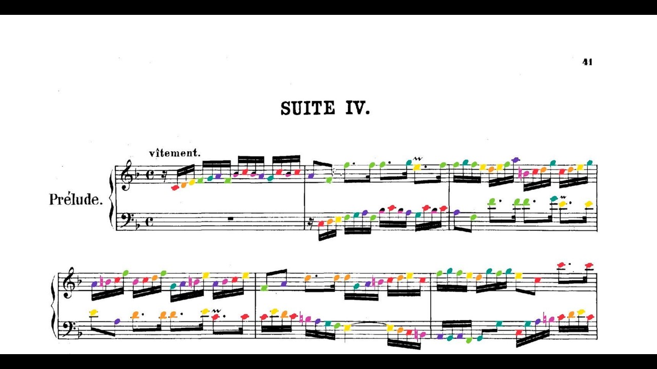 Bach - English Suite No. 4 BWV 809 in color (Schiff)