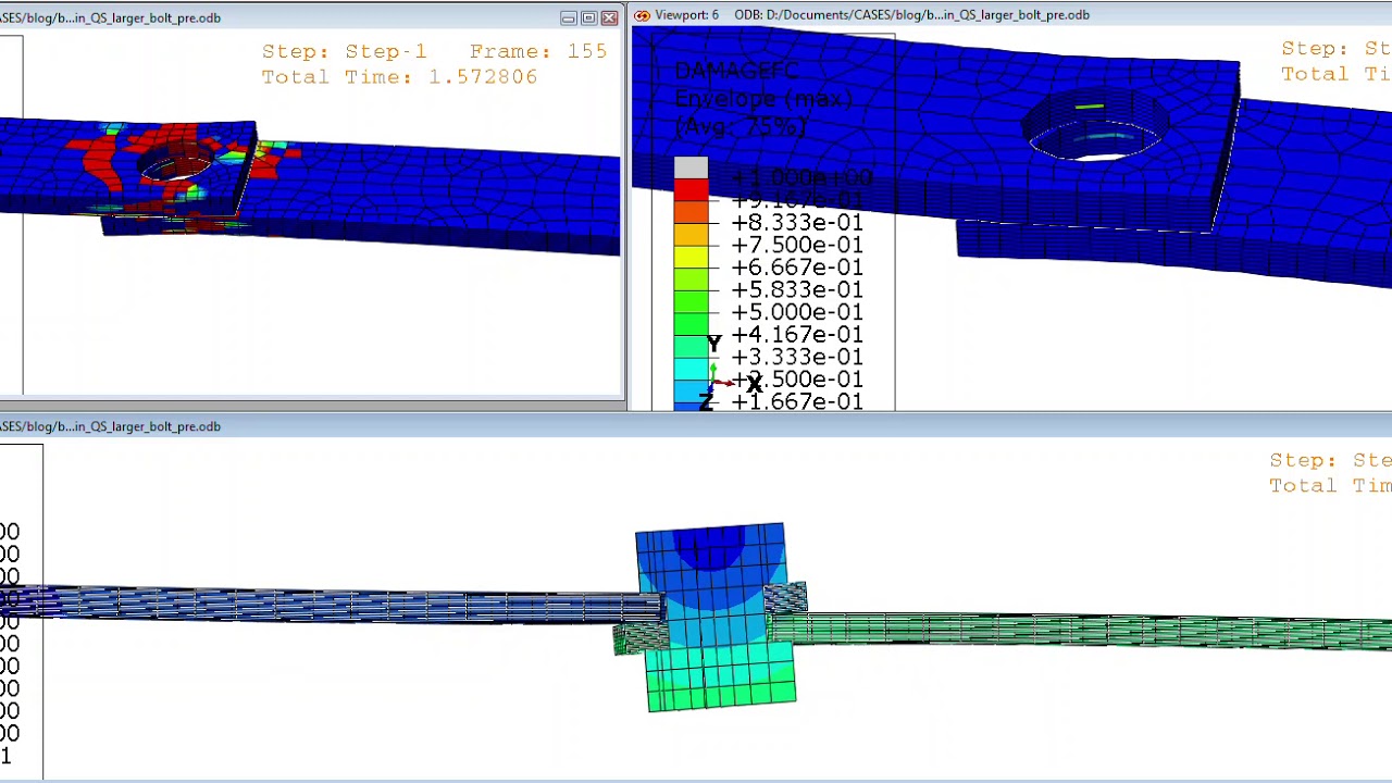 Analysis of a bolted composite joint with ply failure done in Abaqus