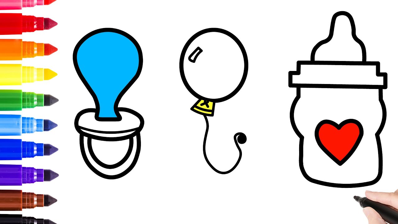 How to Draw Cute Baby Nipple, Balloon and Bottle 🚼🍼🎈 | Drawing ...