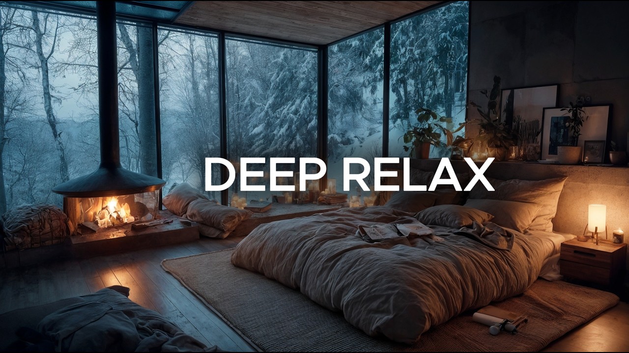 Relaxing Meditation Music  Cozy Fireplace Snow Night  3 Hours Winter Calm