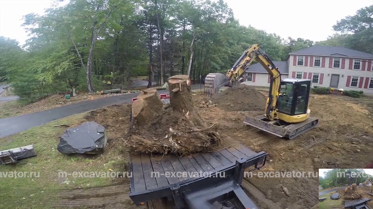 Корчевание пней мини экскаватором - YouTube