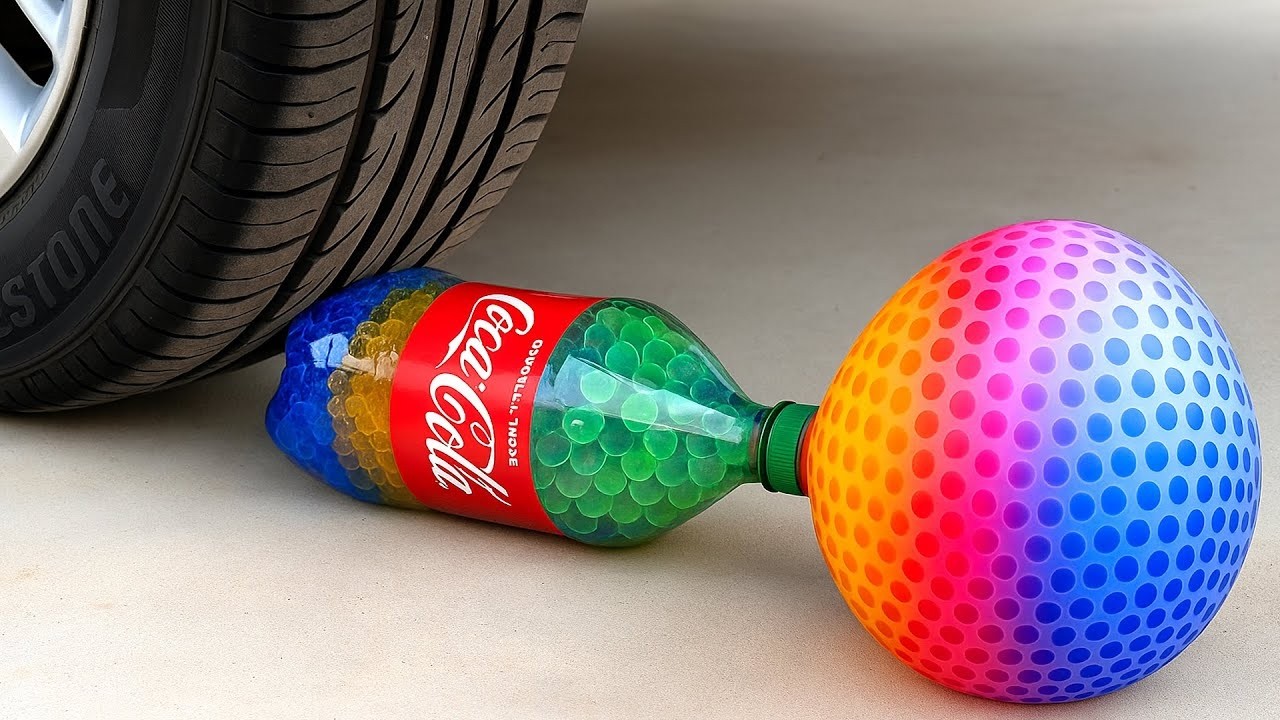 Experiment Car vs Coca Bottle with Water Beads 🚗🔥 | 자동차로 바삭하고 부드러운 것들을 부수기! y4test