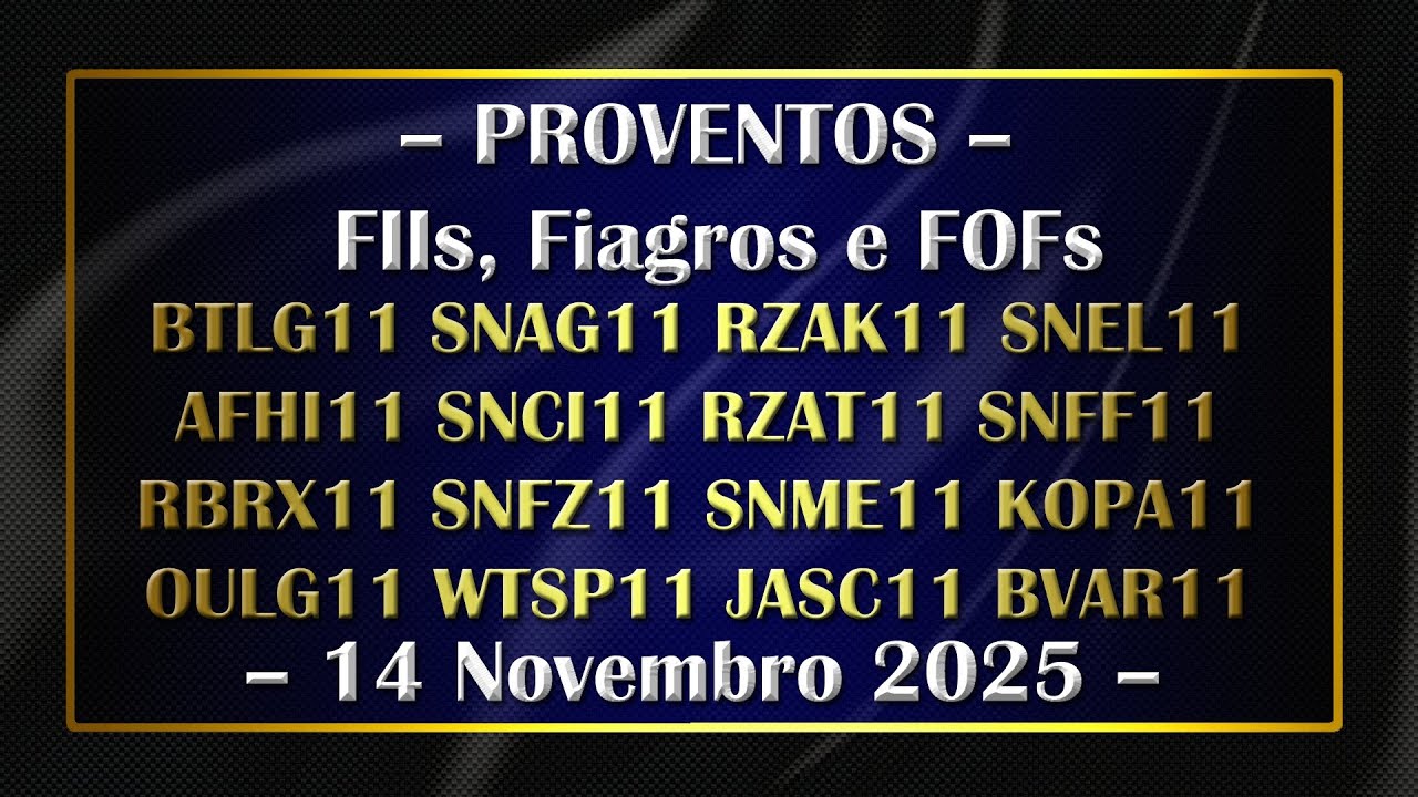 FIIs Fiagros Fofs Anunciam Dividendos Proventos 14/11/2025 BTLG11 SNAG11 RZAK11 SNEL11 AFHI11 SNCI11