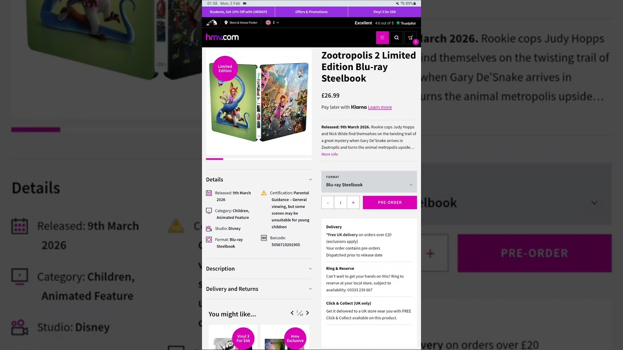 «Зверополис 2» (также известный как «Зверополис 2») — нет Blu-ray в формате 4K для Великобритании...