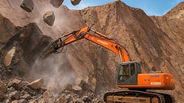 "Massive Rock Break with Excavator: Excavator