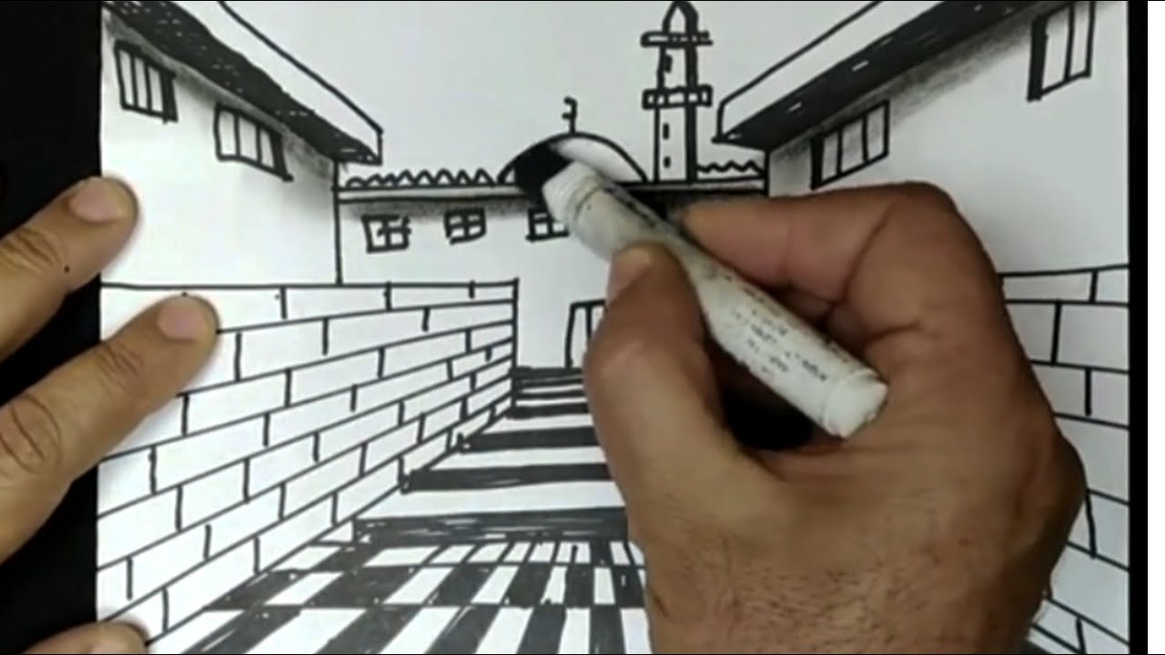 مالكم يااحباب رسم سهل. جرب ارسم ماراح تخسر .رسم.منزل قديم ومسجد.