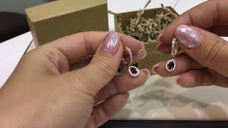 Серьги 792 из красного золота 585 пробы с гранатами и фианитами