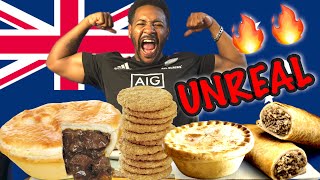 AMERICAN TRIES AUSTRALIAN FOOD FOR THE FIRST TIME (MEAT PIE, SAUSAGE ROLL & MORE!!!) Update