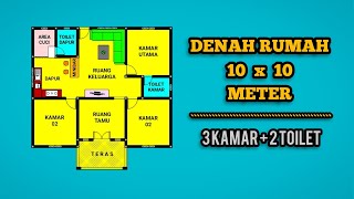 Denah Rumah Ukuran 10x10 Meter 3 Kamar Tidur