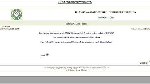 TS Eamcet 2021 Self Reporting Process | College Joining Online | Seat Allotment Order | Reporting
