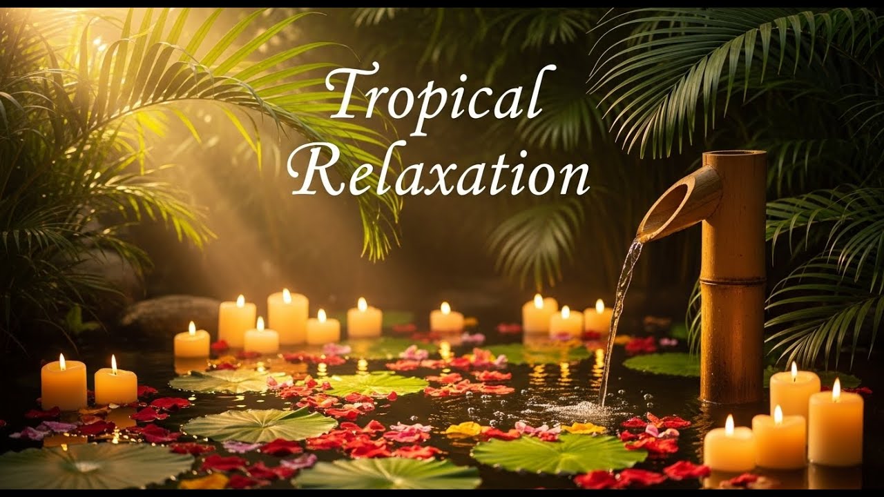 Healing Zen Light Ambience Bamboo Fountain and Candle Glow for Deep Sleep Meditation Healing Peace