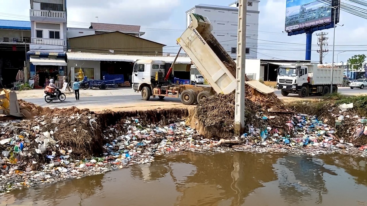 Project! Dump Truck Building a Culvert Bridge with Bulldozer  Real Time