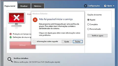 Não foi possível iniciar o serviço do Windows Defender?