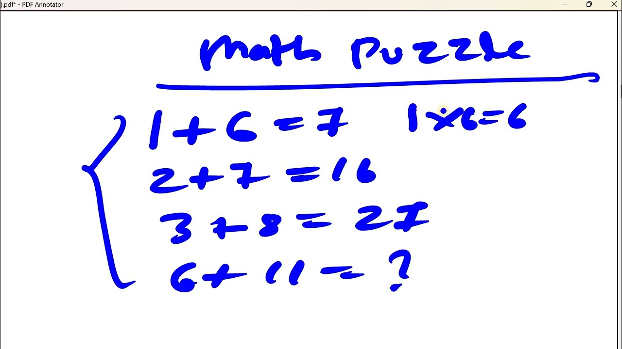 viral math puzzle 1+6=7 , 2+7=16, 3+8=27, 6+11 =?, try to solve it