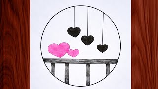 Simple Heart Hanging Drawing | Easy Circle Art