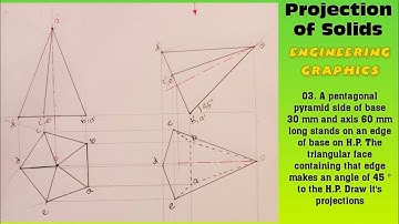 Projection of Solids/Problem No 03/Pentagonal pyramid  triangular face inclined to HP/Engg Graphics