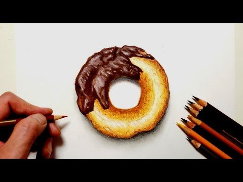 色鉛筆でミスドのチョコファッション描いてみた Draw A Donut Realistically With Colored Pencils Youtube