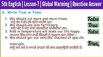 5th class English | Lesson 7 | Global warming | Question Answer