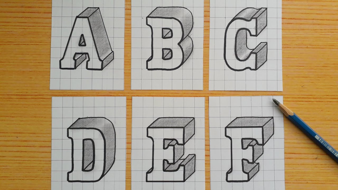 Hand drawn 3d sketch alphabet Royalty Free Vector Image