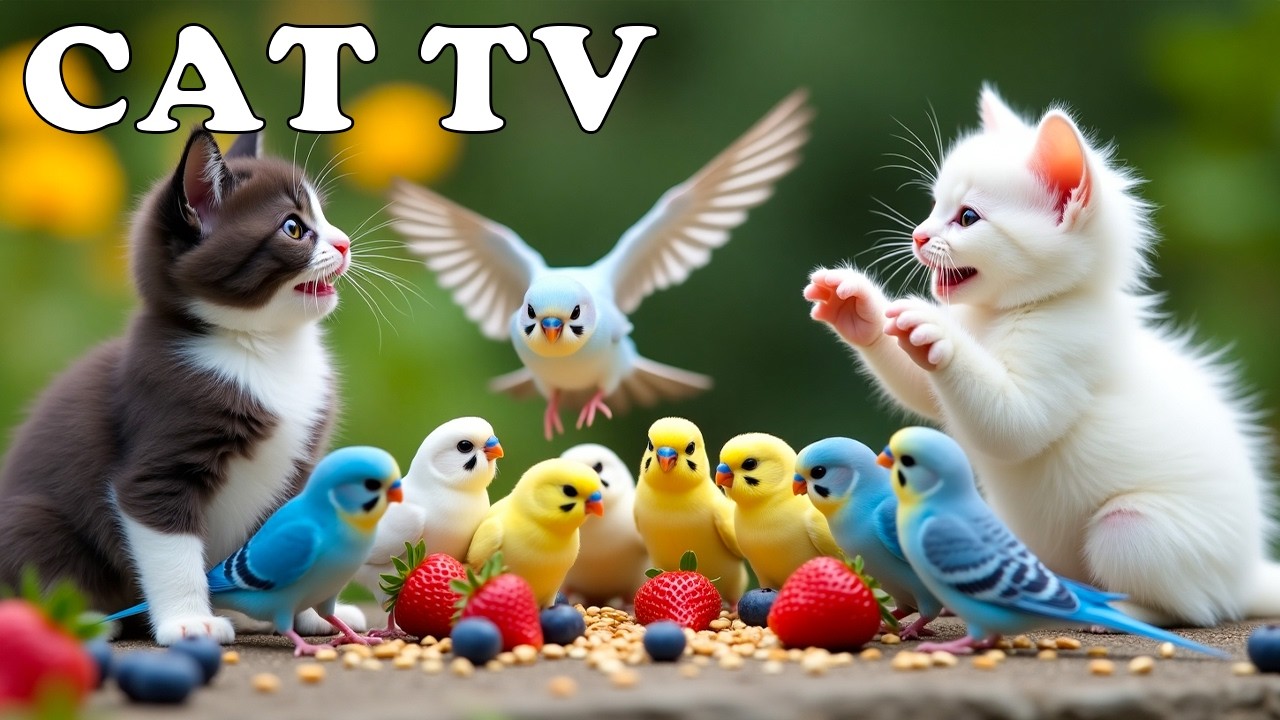 All Day-Anti Anxiety TV FOR CAT😽 Curious Birds Watching Drifting Petals 😽🌸 BEST FOR CAT To Entertain