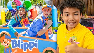 blippi vs toys colors diy car race blippi moonbug kids learning