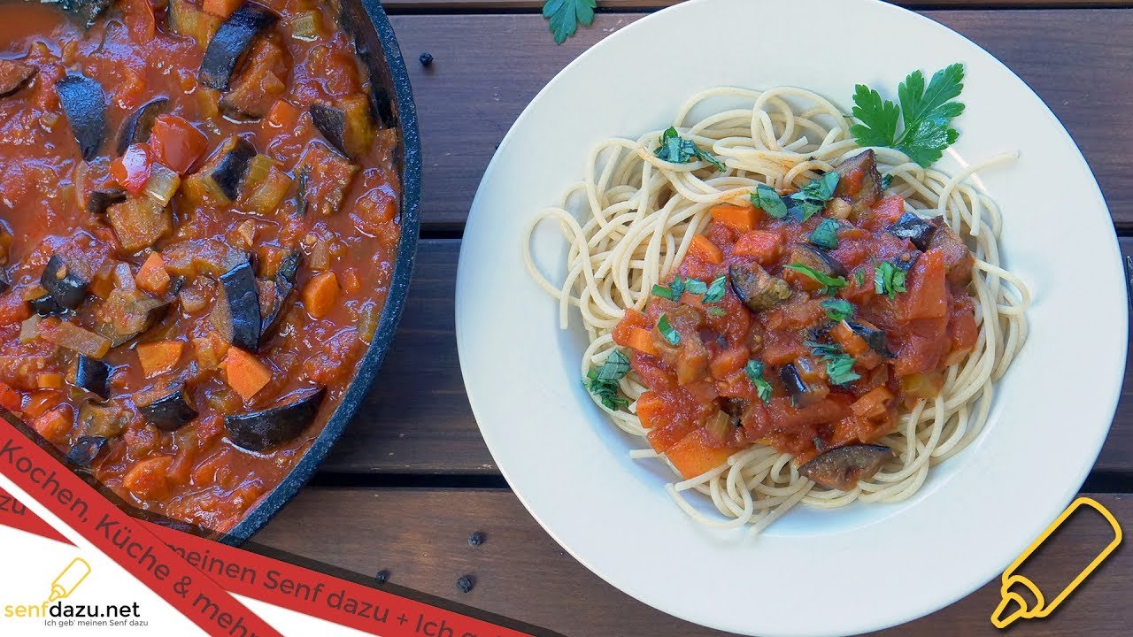 Auberginen Tomatensauce mit Spaghetti I einfache mediterrane Pasta ...