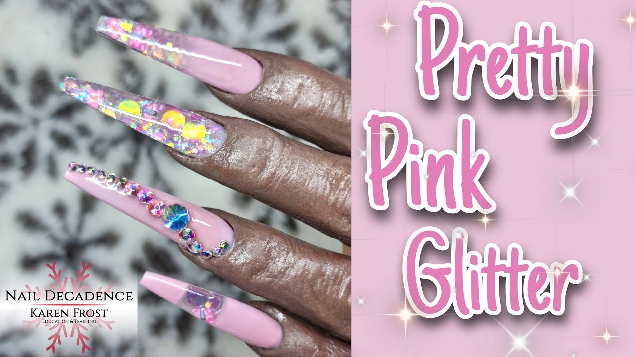 light pink glitter acrylic nails