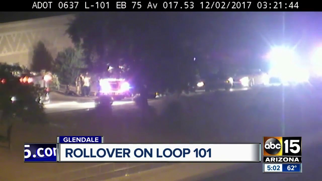 Driver hospitalized after rollover on Loop 101 in Glendale - YouTube