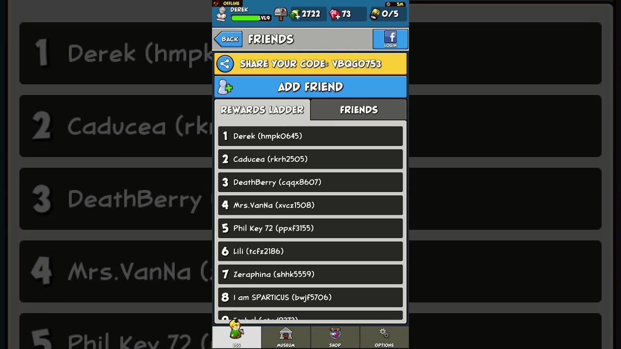 Pocket Mine 3:List of friends’ code for rewards ladder