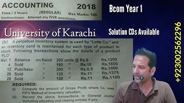 Perpetual Inventory System, Bcom Part 1, Year 2018, Karachi University, Bcom Past Papers Solutions