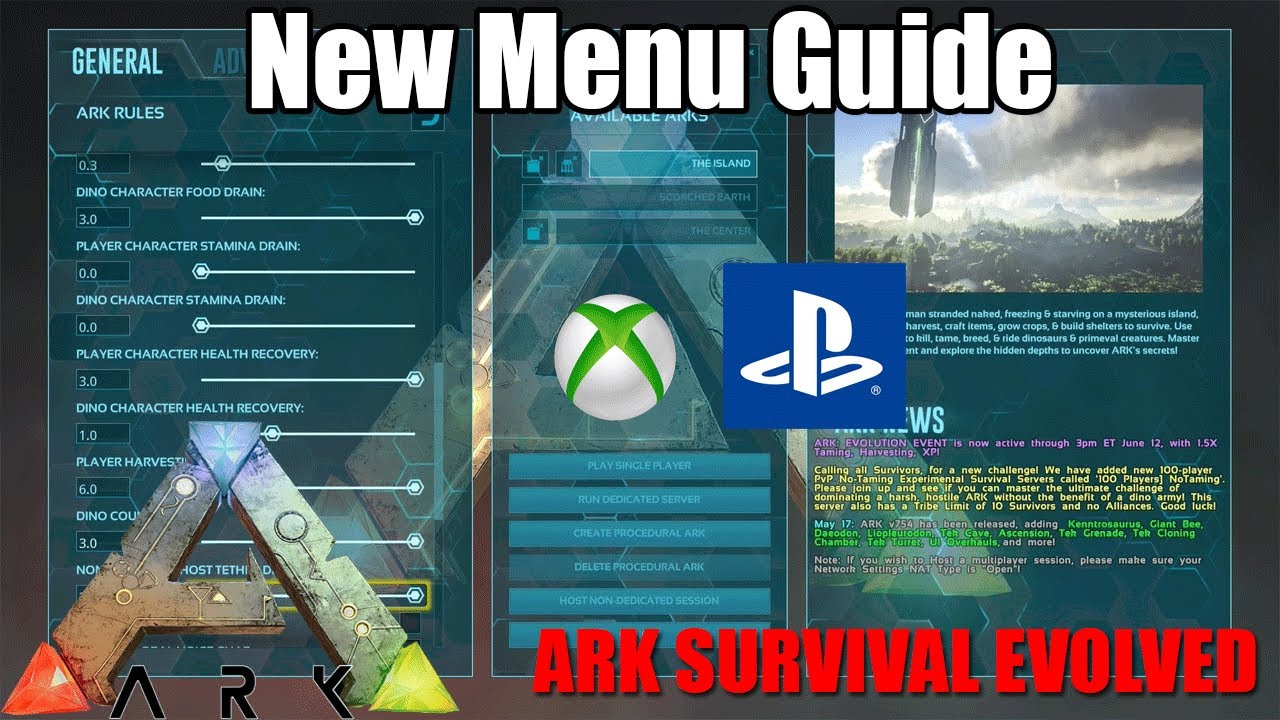 Ark New Menu Console Guide Update V755 V509 Xbox Ps4 Ark Survival Evolved Youtube
