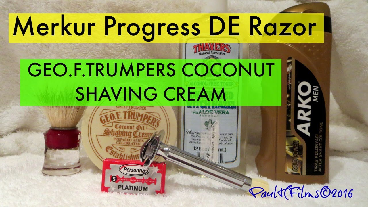 Merkur Progress GEO F Trumpers Coconut Oil Shaving Cream - YouTube
