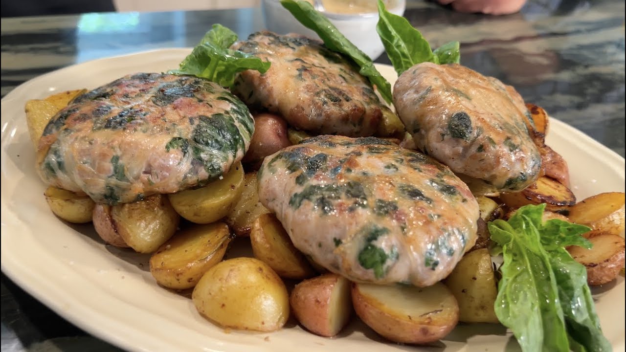 French Pork Crepinettes with Spinach, Sage and Mustard Sauce