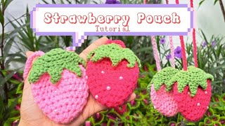 EASY Crochet Strawberry Pouch🍓 | Tutorial (see description box before watching! )| ByJinnicorn ♡
