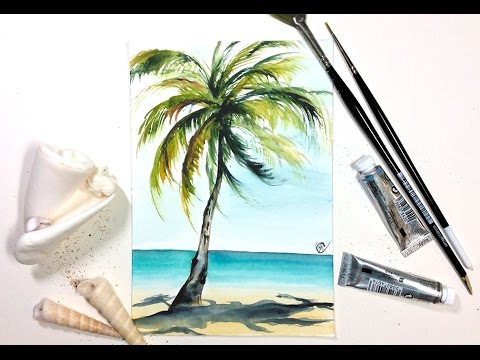 Easy Watercolor Real Time Palm Tree Painting Demonstration - Youtube