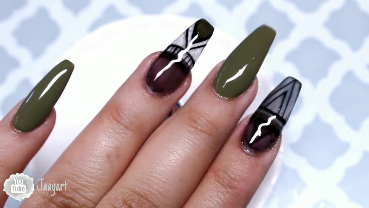 Uñas acrilicas Otoño Verde militar, Efecto humo / Autumn Nails 2017 / Jaayart - YouTube