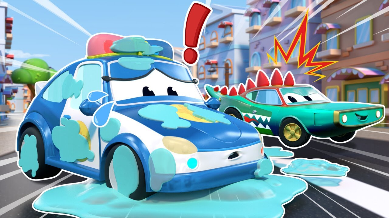 Das POLIZEIAUTO kann den DIEB nicht fangen. Es steckt in einer KLEBEFALLE!|Autowäsche