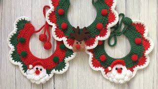 Christmas Pet Collar With Santa Claus Pom Pom Cat Collar Crochet Tutorial