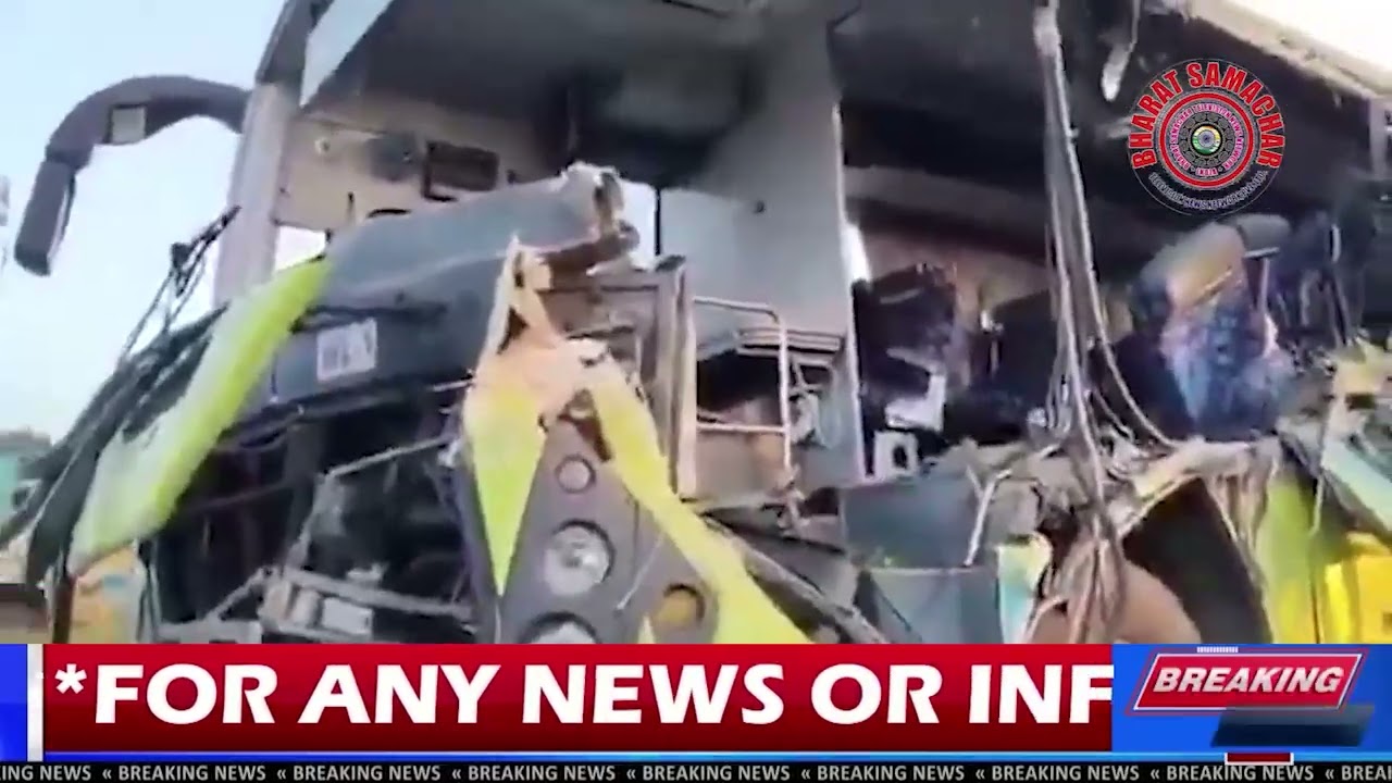 Rajdhani RTC bus ram in to stationed concrete lorry at Raghunath Palli Mandal in Jangama District