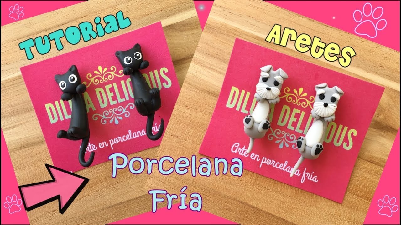 Aretes de gatito y perrito Porcelana fría/ porcelanicron/ pasta flexible