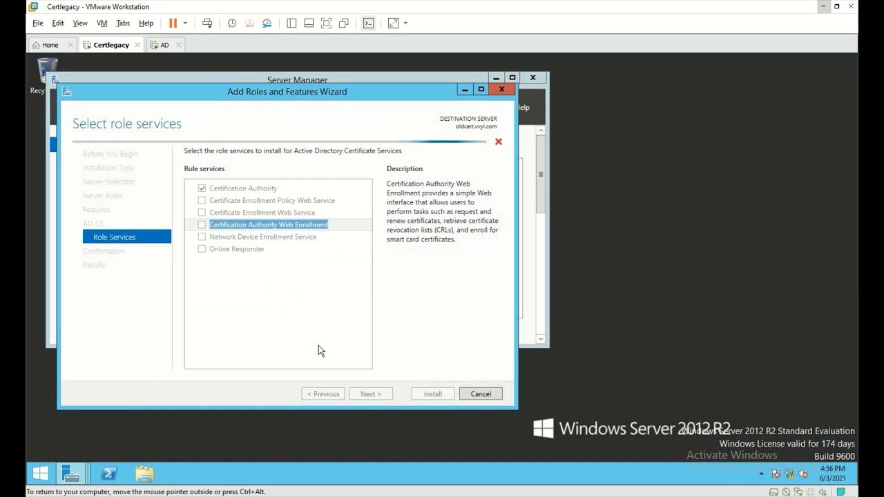 Certificate Server Configuration Windows 2012 R2 Server