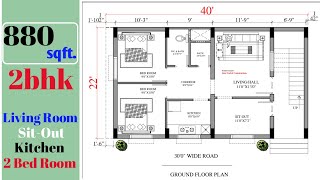 40'x22' East Facing 2bhk House Plan (10 Lakh Budget)