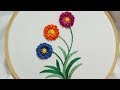 Hand embroidery of  flowers with Scroll Stitch and leaves with stem stitch