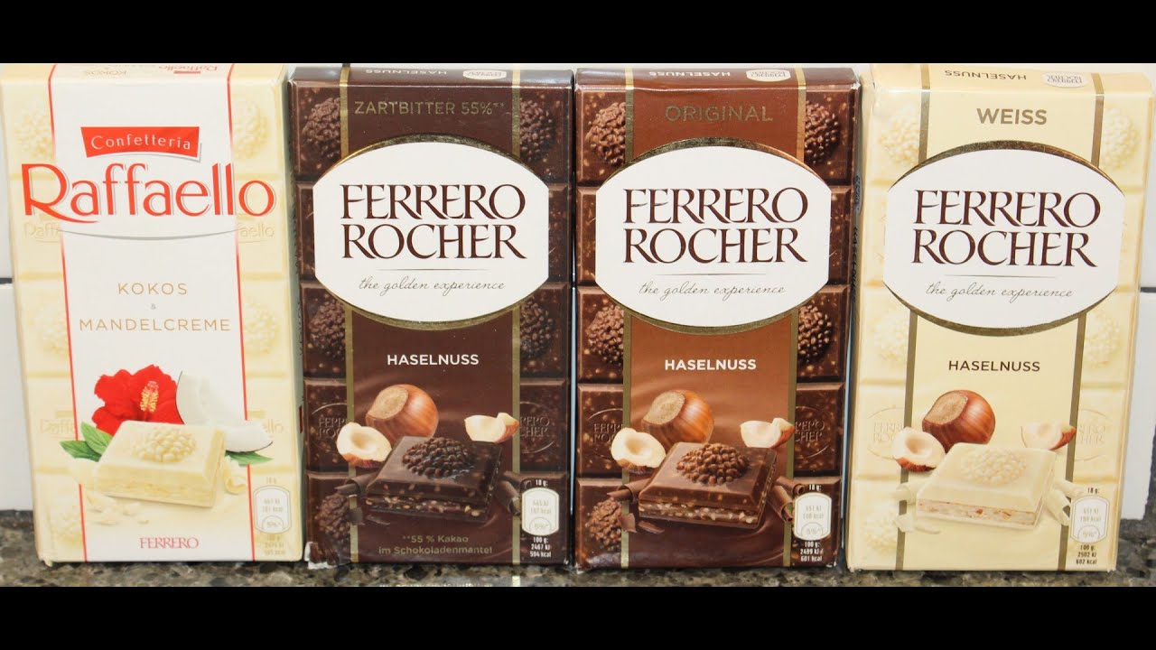 Raffaello Coconut and Almond Cream, Ferrero Rocher Hazelnut: Dark, Milk &  White Chocolate Review 