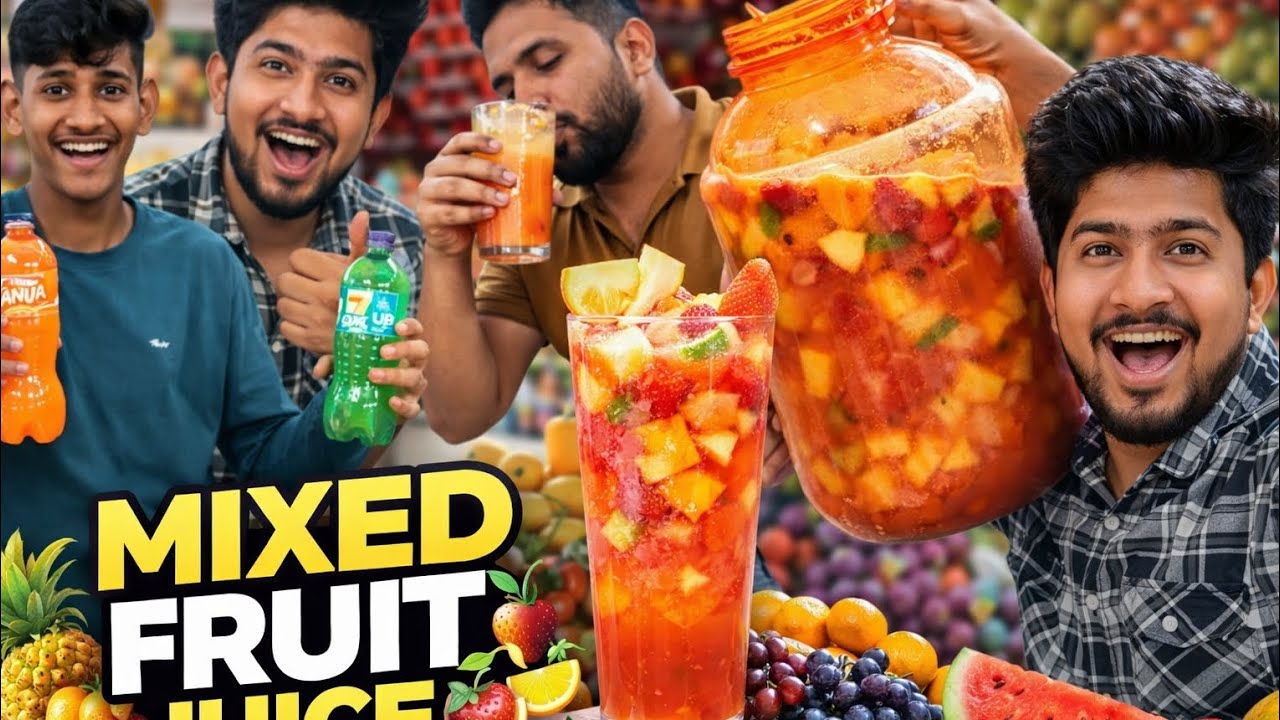 🍓🍍 Street Style Mixed Fruit Juice at Home | Easy & Refreshing! #vlog #thesquad #funtime #fruitjuice 