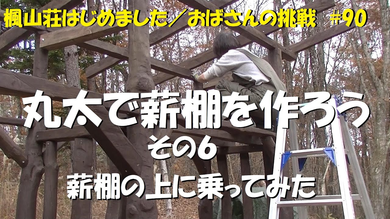 ＃９０　丸太で薪棚を作ろう／薪棚の上に乗ってみた