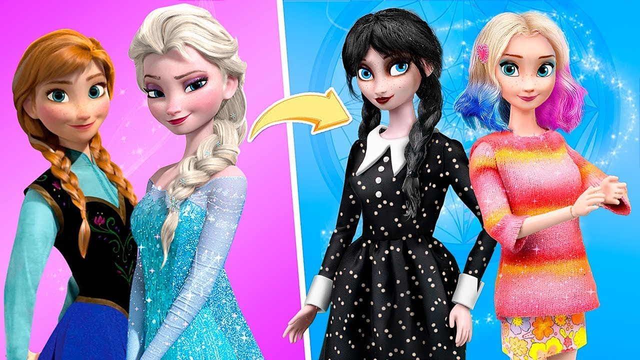 Elsa ve Anna'nın Wednesday ve Enid'e Dönüşümü / Oyuncak Bebekler