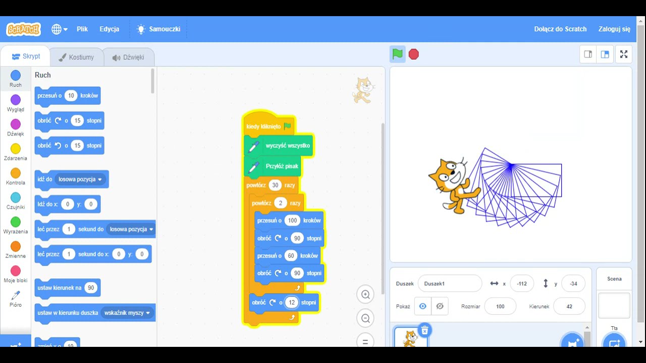 Scratch - rozeta z prostokątów - YouTube